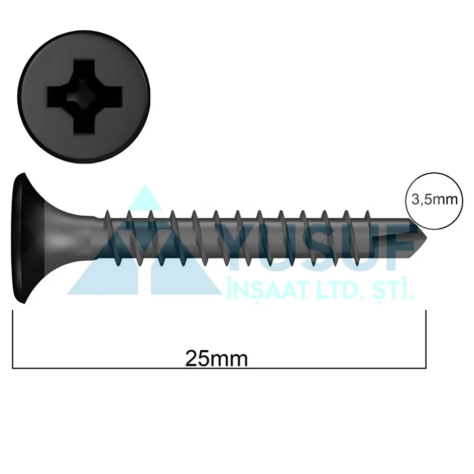 AKDENİZ ALÇIPAN VİDASI SIK DİŞ 3,5X25 SİYAH